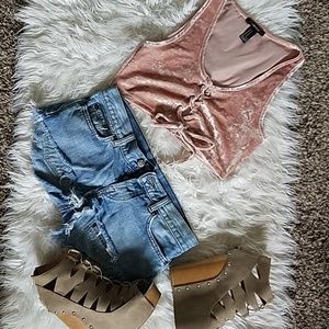 Mauve velvet tie up crop NWOT